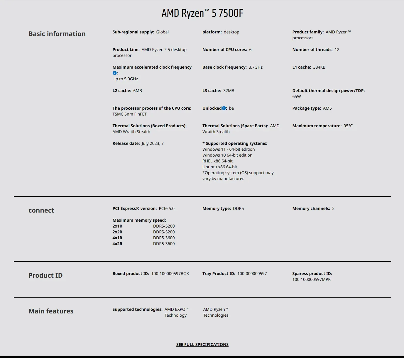 AMD Ryzen 5 7500F 3.7GHz 6-Cor – Pc Gaming Cpu Bewertung und Preis