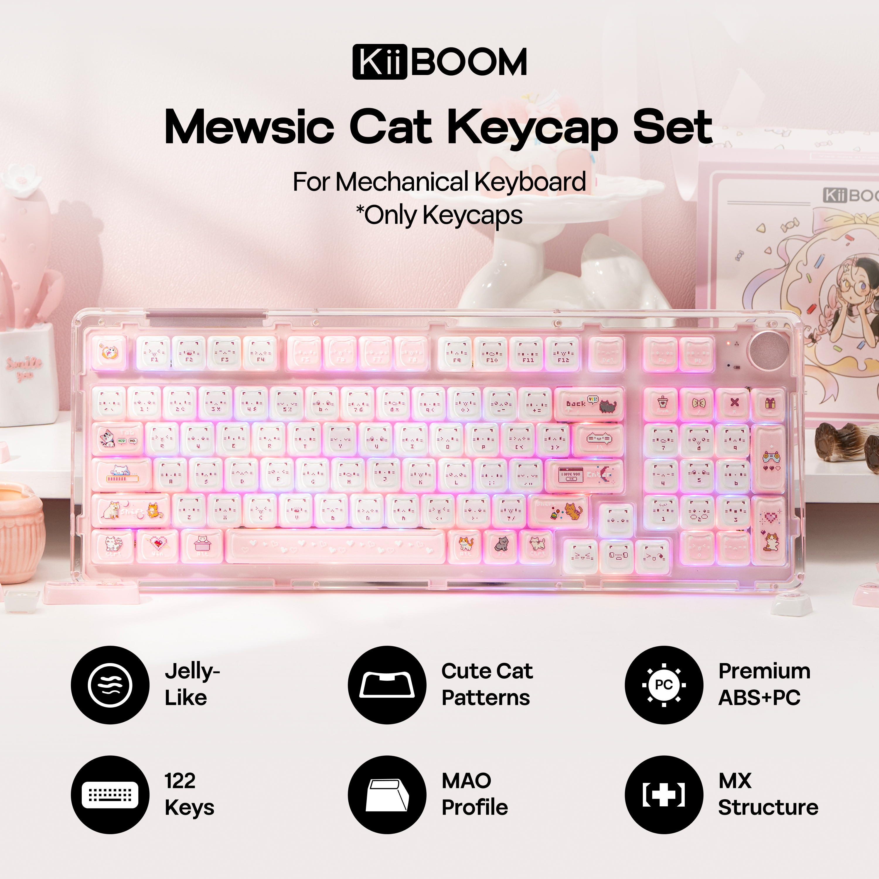 KiiBOOM Mewsic Jelly Keycap Se – Pc Gaming Pink Bewertung und Preis